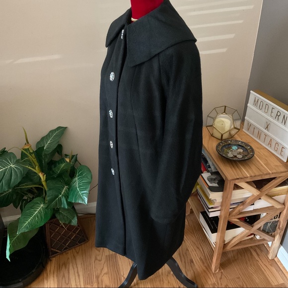 Vintage 50s FORSTMANN Wool Coat Long Black size M - Picture 3 of 11